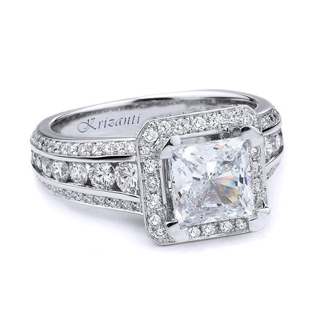 18K White Gold Halo Princess Natural Diamonds Engagement Ring