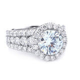 18K White Gold Wide Band Halo Engagement Ring