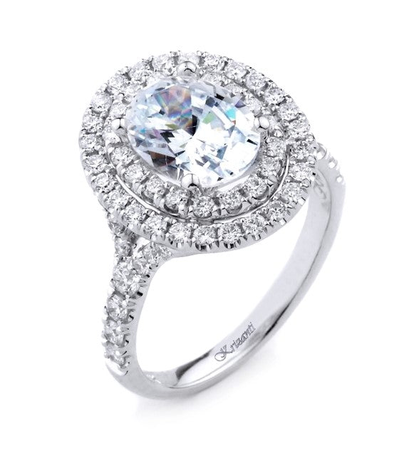 18K White Gold Double Halo Engagement Ring