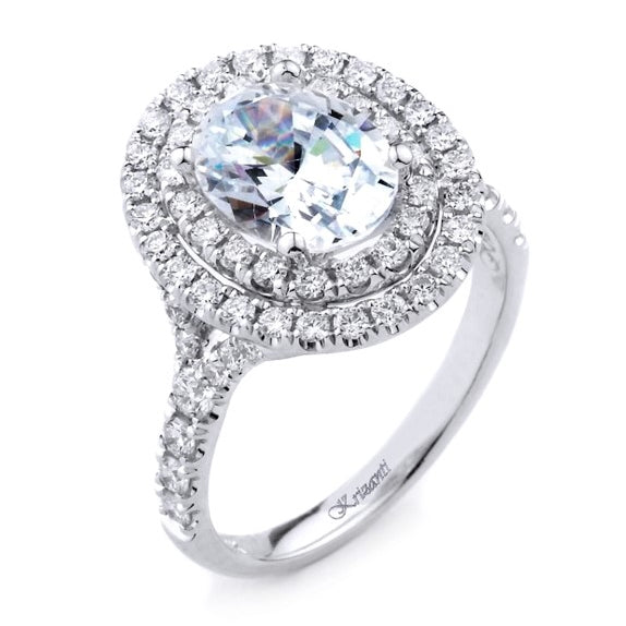 18K White Gold Double Halo Oval Diamond Engagement Ring