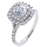 18K White Gold Split Shank Double Halo Round Diamond Engagement Ring