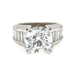 18K White Gold Baguette Cut Diamonds Channel Set Engagement Ring With Pavé Round Diamond