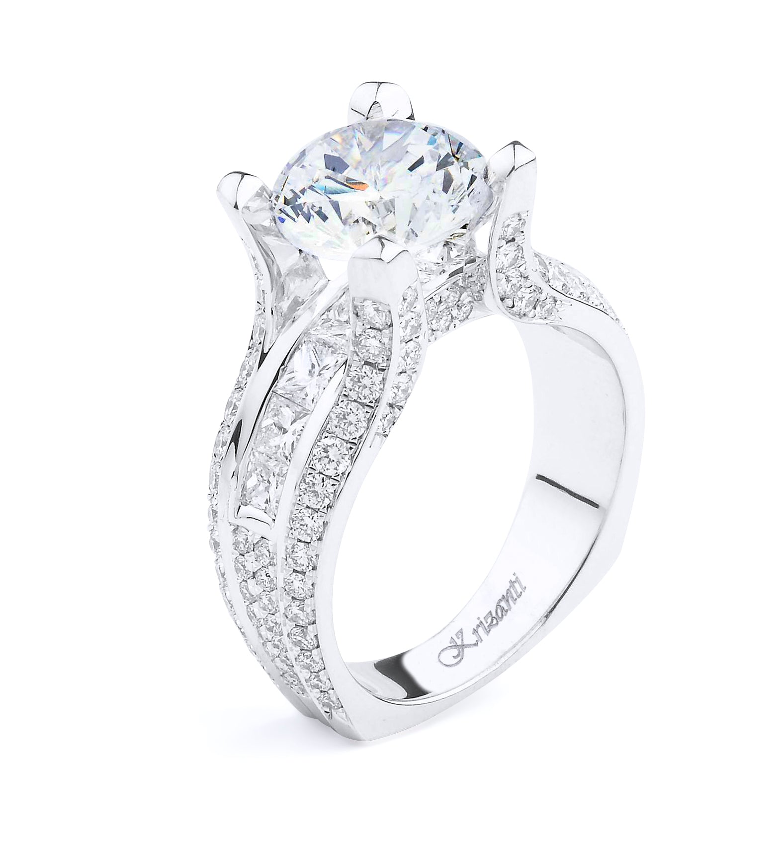 18K White Gold Wide Band Engagement Ring
