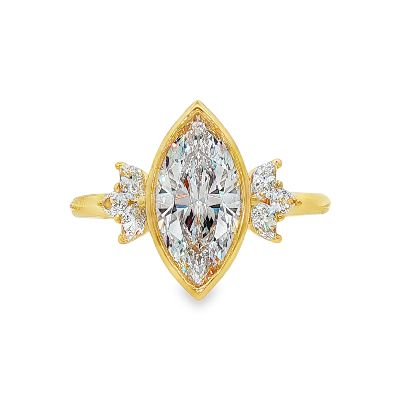 14K Yellow Gold Organic Marquise Natural Diamonds Engagement Ring