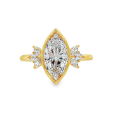 14K Yellow Gold Organic Marquise Natural Diamonds Engagement Ring